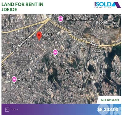 1300m2 land+prime location 4rent in Jdeide-main street -أرض في الجديدة