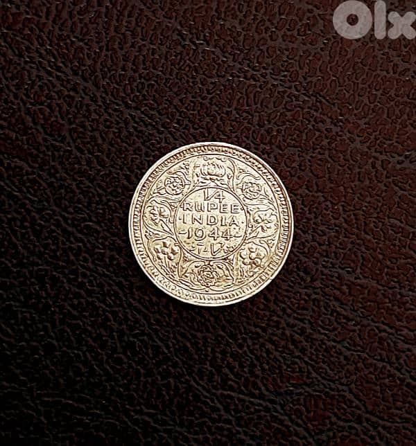 British India 1944 Silver quarter Rupee KGVI 1