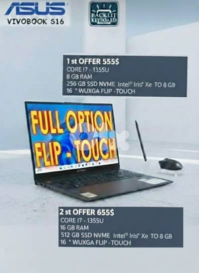 asus vivobook core i7 13th flip touch  new la2taa