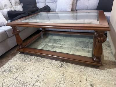 طاولة نص كبيرة خشب زان قزاز وجوه قزاز شبه جديدة كتير مرتبة