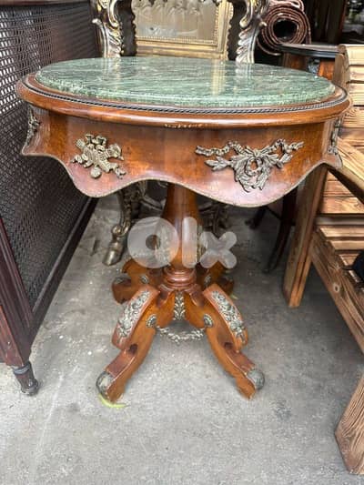 طاولة مبرومة مصرية خشب زان انتيك مرصعة نحاس