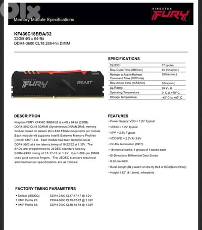Kingston FURY 4G × 64-bit (32GB) DDR4-3600