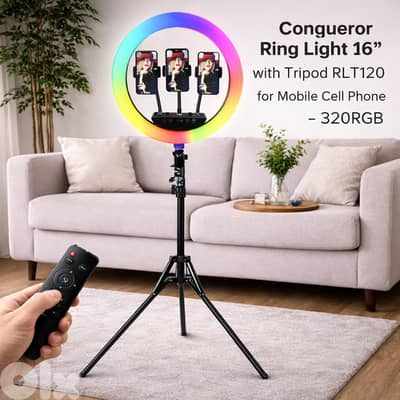 Conqueror Ring Light 16” 320 RGB with Tripod for Mobile Cell Phone