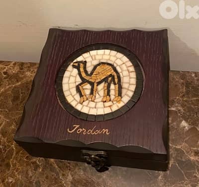 vintage Jordanian mosaic and wooden box