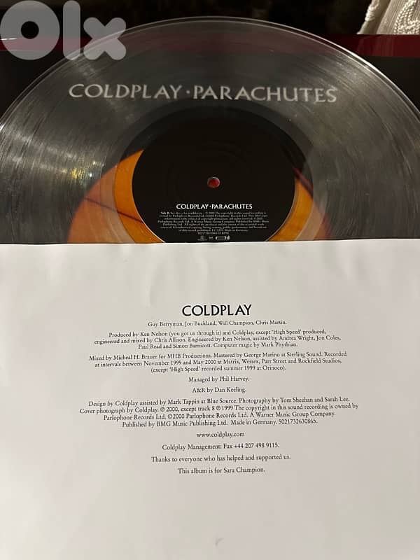 COLDPLAY Vinyl LP Record - PARACHUTES - Brand New Transparent Album 2