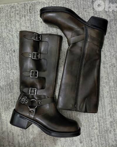 Brown faux leather boots