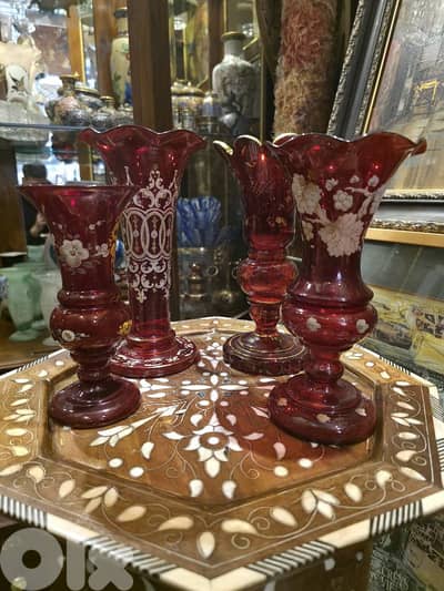 طقم مزهريات أنتيك بوهيمية – Ruby Red Glass