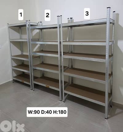 3 aluminum shelves and storage