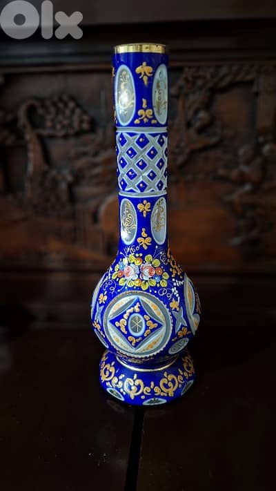 Imperial Bohemian Cobalt High-Enamel Overlay Vase