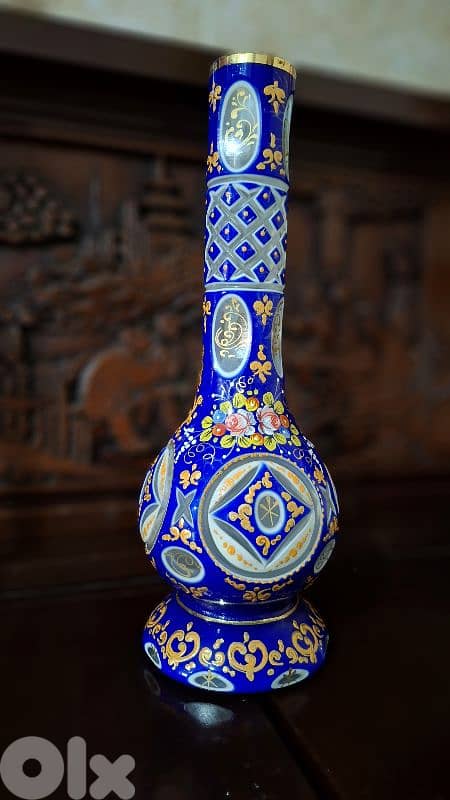 Imperial Bohemian Cobalt High-Enamel Overlay Vase 4