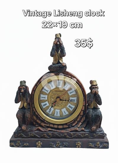 3 wise monkeys clock , perfect condition