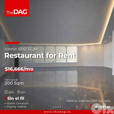 Iconic 600 SQM Shop/Rest for Rent with Terrace in Sin El Fil محل للايج