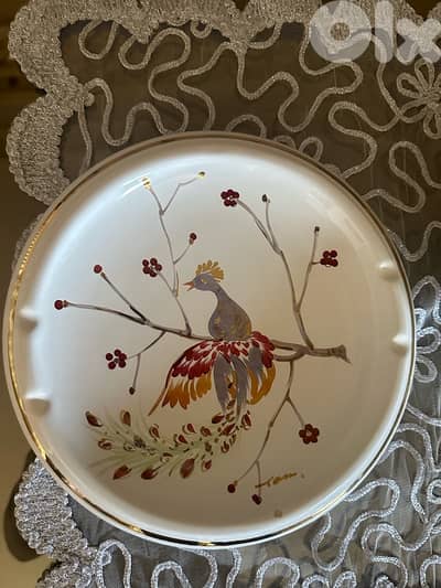 Vintage Porcelain Serving Set  Hand-Painted Bird Design with Gold Trim