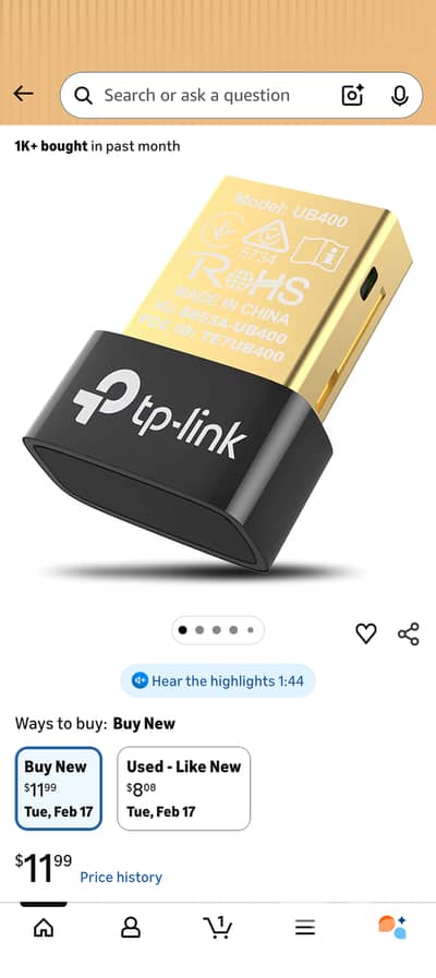 Tp link Bluetooth 4.0 Nano USB Adapter - UB400
