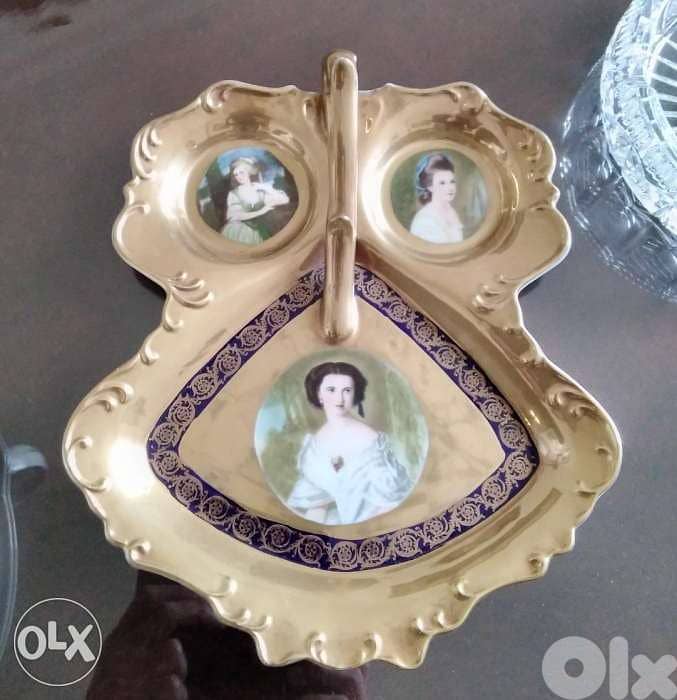 Antique Vienna porcelain tray with hand painted miniatures 0