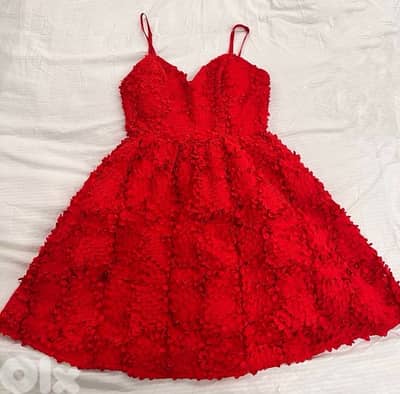 Red embroided flower dress h&M