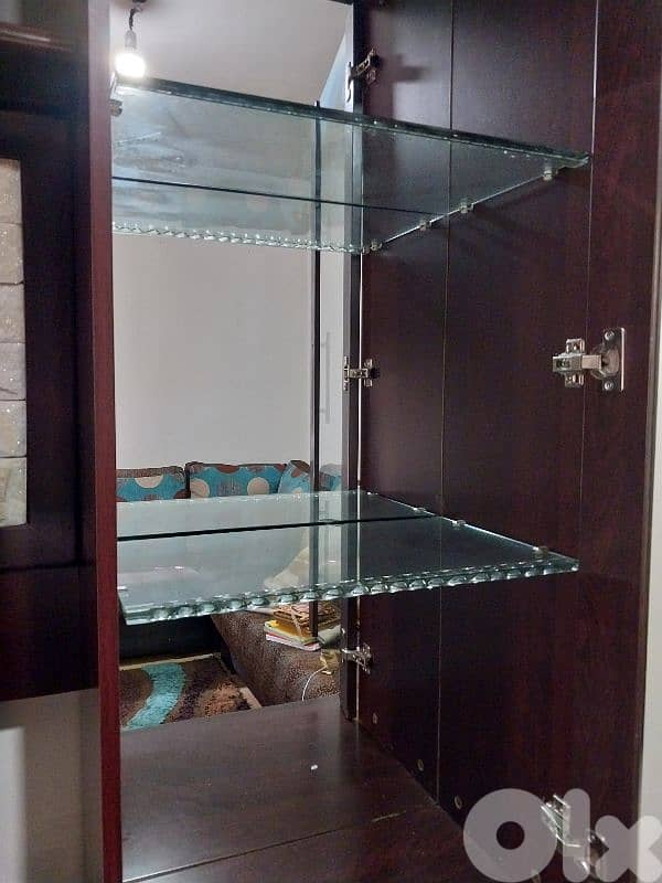 Dark Wood TV Unit with Stone Back Panel & Storage 5