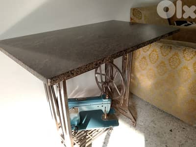 Vintage Marble and Iron Sewing Table With Machine