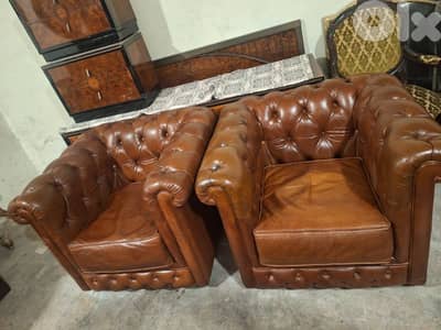 two pieces of chesterfield genuine leather original England