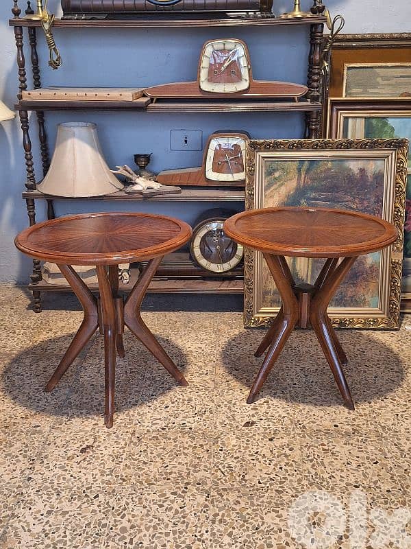 pair of 1950 small round coffee tables 1