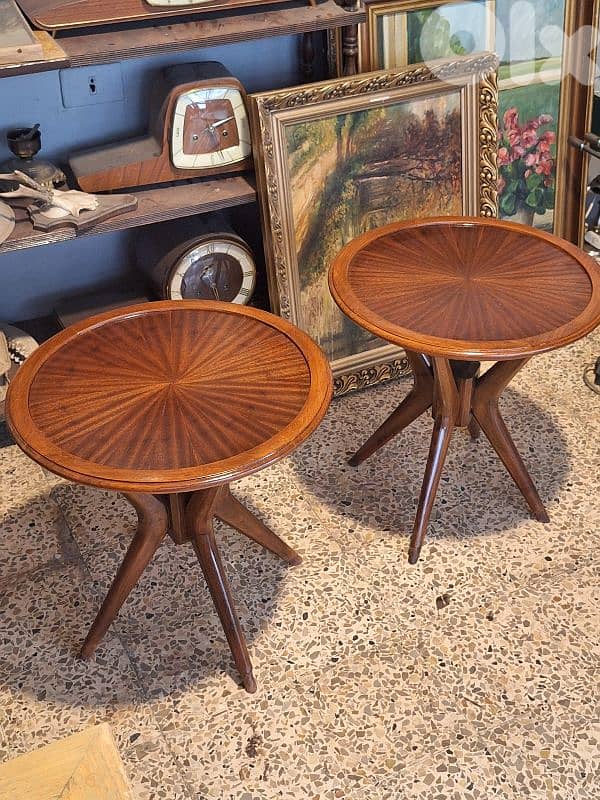 pair of 1950 small round coffee tables 2