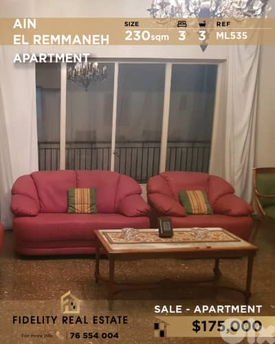Apartment for sale in Ain El Remmaneh ML535 شقة  للبيع في عين الرمانة