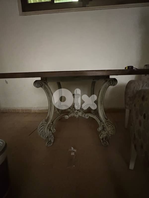 dinner table with 4 chairs 2 purple and 2 white 1