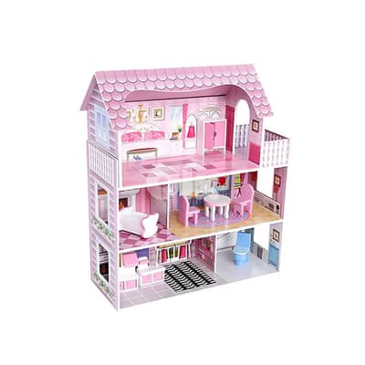Dream Pink kids Wooden Doll House 70x23.5x60 CM - بيت دمى خشبي وردي