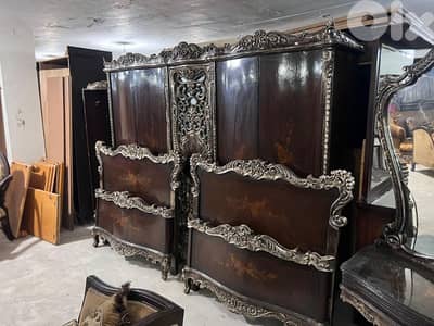 اوضة نوم تختين حفر خشب زان انتيك قديمة