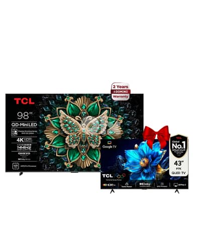 TCL MiniLED 98” Google TV + FREE TCL 43” Qled P7K 2 yrs warranty