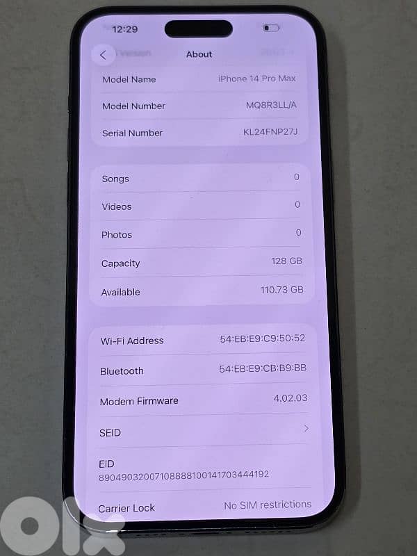 IPHONE 14 PRO MAX 128 GB PURPLE esim 5