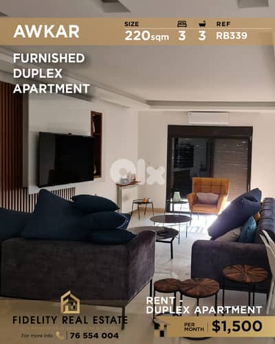 Apartment duplex dor rent in Awkar RB339 شقة للإيجار في عوكر