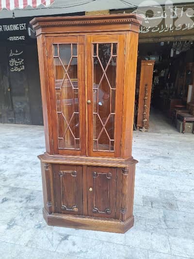 فيترين زاوية إنجليزية مميزة انتيك قديمة خشب مسيف صافي