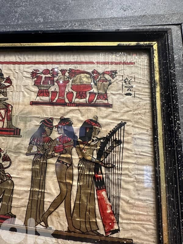 Rare Authentic Hand Painted Egyptian Papyrus with hieroglyphics framed 5
