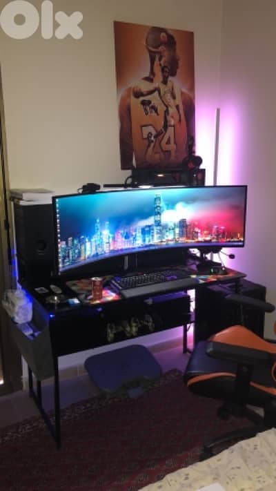 K-Shaped Ergonomic Desk with RGB Light for Gaming Environment