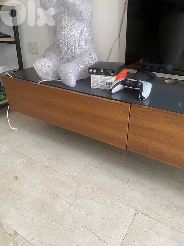 modern TV wall unit - real wood and marble 2