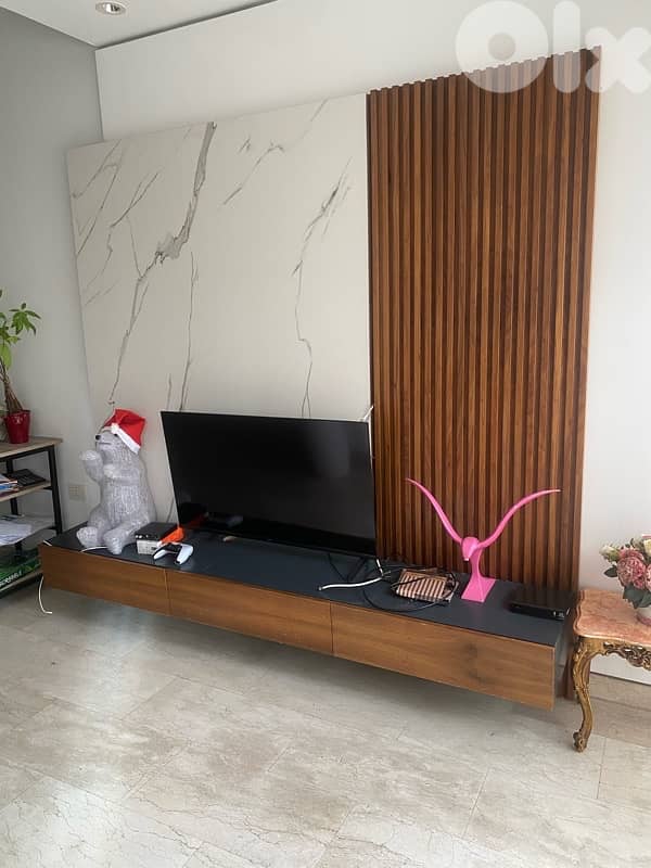 modern TV wall unit - real wood and marble 4