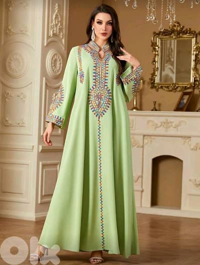 New Woman Elegant Vintage V-Neck Embroidery Rope Long Sleeve Dress