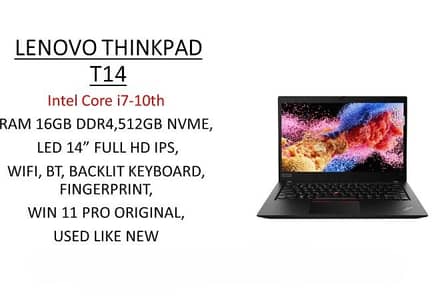Lenovo ThinkPad T14 i7-16GB-512GB 3 Months Warranty