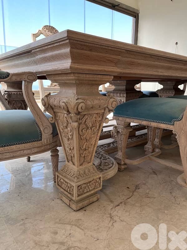 Antique French Oak Dining Set, Solid Sendyan & Large Matching Buffet 4