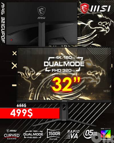 MSI 321CUPDF DUAL MODE ( 4K / 160HZ l FHD / 320HZ ) 0.5MS CURVED