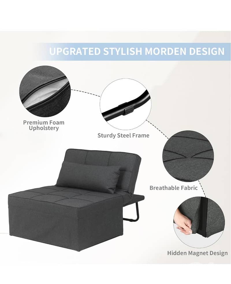 4-in-1 Convertible Sofa Bed with Ottoman – Adjustable Backrest 2