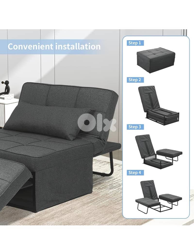 4-in-1 Convertible Sofa Bed with Ottoman – Adjustable Backrest 3
