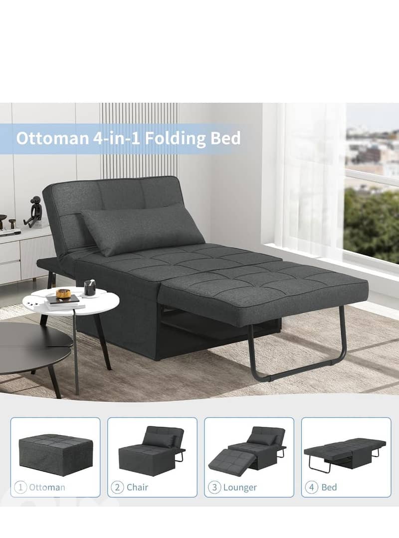 4-in-1 Convertible Sofa Bed with Ottoman – Adjustable Backrest 4