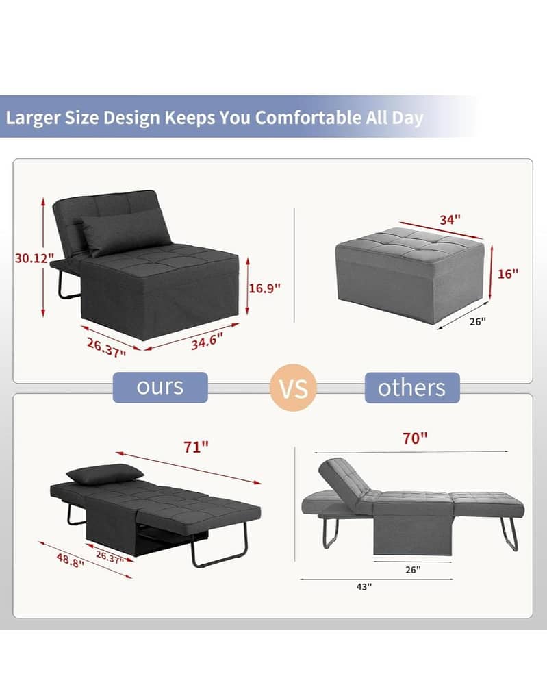 4-in-1 Convertible Sofa Bed with Ottoman – Adjustable Backrest 5