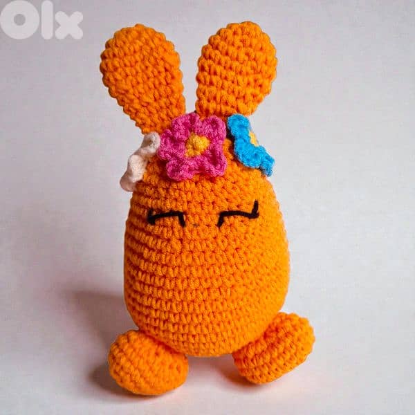 handmade crochet easter bunny egg decor cream pink blue green orange 7