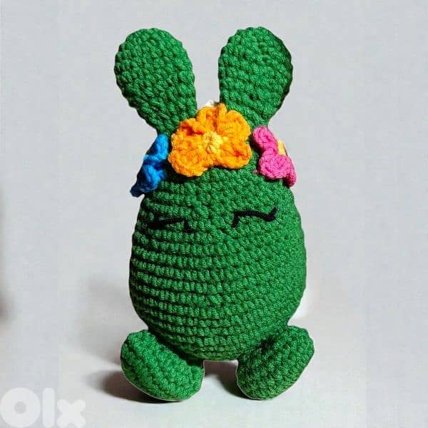 handmade crochet easter bunny egg decor cream pink blue green orange 8