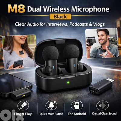 FIFINE M8 Dual Wireless Microphone Black for Android podcasts