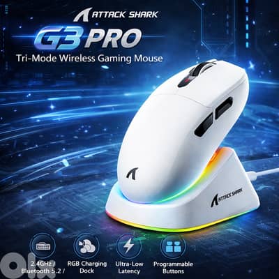 ATTACK SHARK G3 PRO Tri-Mode Wireless Gaming Mouse with RGB Charging D