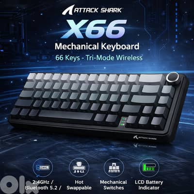 Attack Shark X66 Mechanical Keyboard – 66 Keys, Tri-Mode Wireless